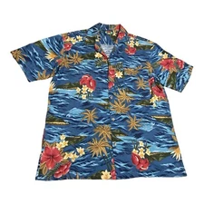 Vintage Hawaii Blues Men's Size L Hawaiian Floral Shirt Button Down 