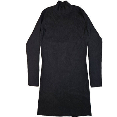 Fashion Nova Dress Womens XL Black Mid Length Long Sleeve Open Back High Neck