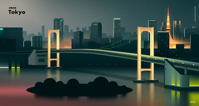 Landscape  art illustration minimalism vector tokyo Custom Gaming Mat Desk