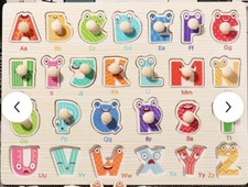 NIB, Childrens Wooden Intelligence ABC's Puzzle with Pegs. Set of 2 available