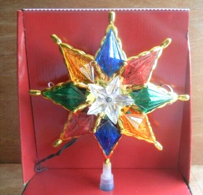 HOLIDAY TIME CHRISTMAS TREE LIGHT-UP  8'' TOPPER STEADY BURNING MULTICOLOR STAR