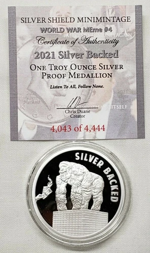 1oz 2021 Silver Shield Proof Silver Backed Coin #4 World War MEme Series