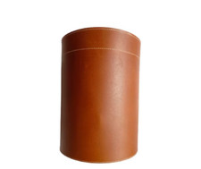 STG Cubo de basura cilíndrico de cuero/Cubo de basura redondo/Lata de papel de desecho/Lata de cuero bronceado
