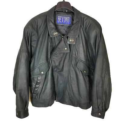 Beyond Men Leather Bomber Jacket Insulated Size XL Black Zip Beyond Men Leather Bomber Jacket Insulated Size XL Black Zip