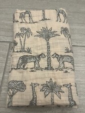 Pottery Barn Kids Grand Safari Muslin Baby Blanket Pink Gray Swaddle Cotton