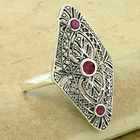 NATURAL STONES SEE BELOW 925 STERLING SILVER DECO ANTIQUE STYLE RING       1104X
