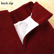 Women High-Waist Midi Skirt A-line Slim Fit skirt with Belt Warm Winter