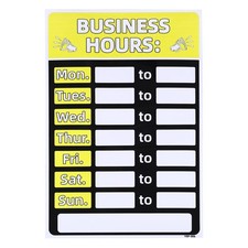 Business Hour Sign, 1 PVC Operation Time Set with Sticker Number, Yellow