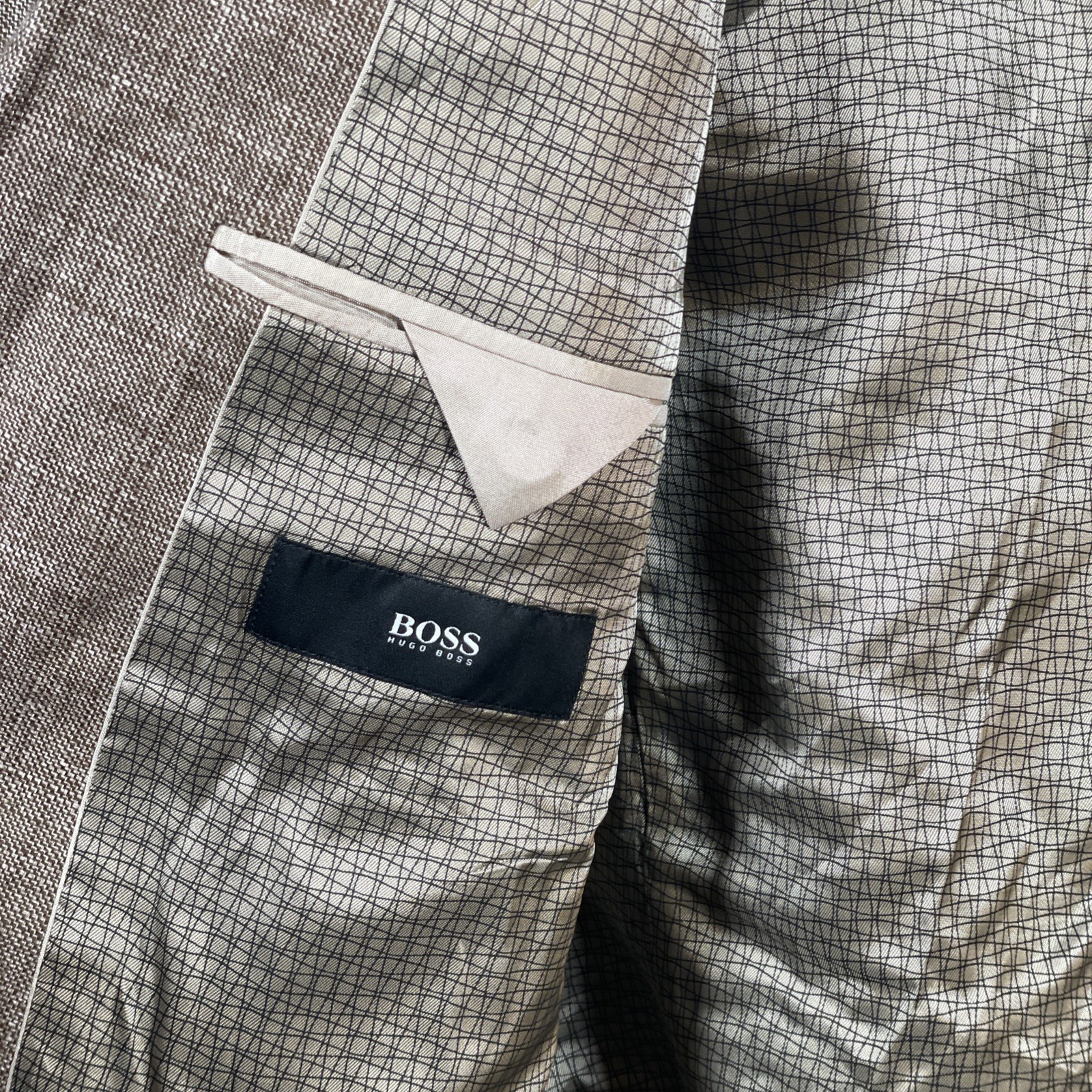 Hugo Boss "THE KEYS12” Mens 56 Tan Check Jacket Sport Coat Blazer Wool/Linen thumbnail 2