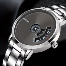 Novelty Characteristic Creative Dial Men Stainless Steel Quartz Watch Silvery