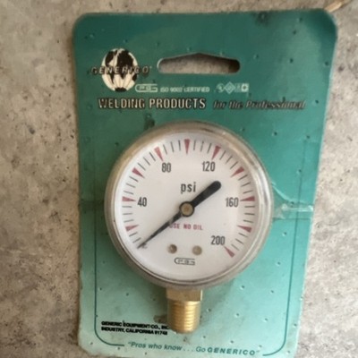 Generico Air Pressure Gauge 200 psi Bottom Mount Brass Fitting Welding Products