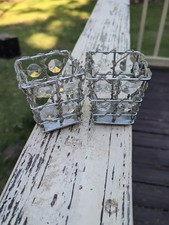 Pair Of Crystal Beaded Candle Holder Banquet Table Centerpiece Pillar 3.5" tall