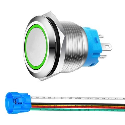 22mm Edelstahl Tastschalter 12V 5A Wasserdicht Grün LED