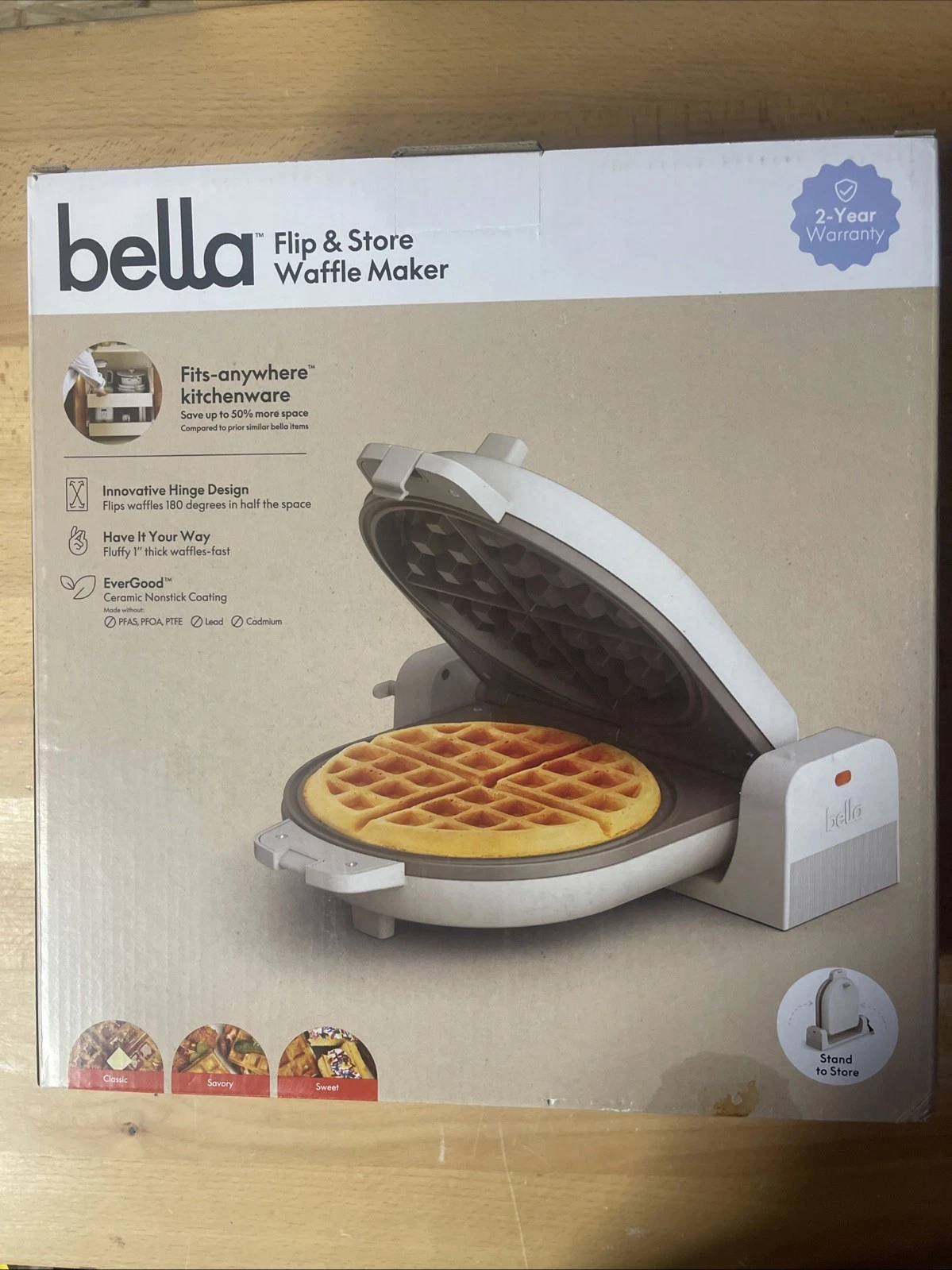 Bella Flip-n-Store Waffle Maker EverGood™ Ceramic Nonstick Coating Fits Anywhere