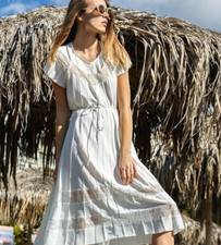 Zimmermann Winsome Lace Dress Size 3 AU 14 / US 10 White Pleat Short Sleeve Midi