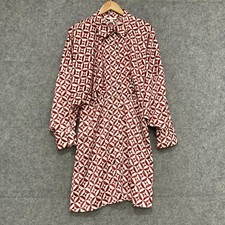 H&M Dress Womens Size Large Red White Long Sleeve Button Front Collared 49329