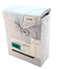 LAURA ASHLEY Chelsea Vine Queen Size Gray /White Floral Cotton Percale Sheet Set