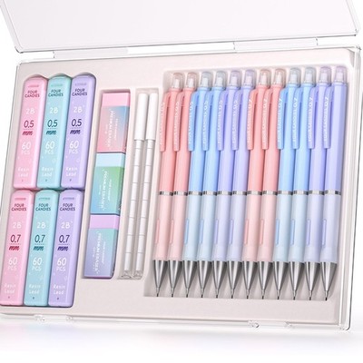 Pastel Mechanical Pencil Set with 0.5 & 0.7mm Lead Refills HB & 2B Cute Erase...