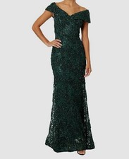 Xscape Women's Green Floral Lace Off-The-Shoulder Gown Dress Size 4