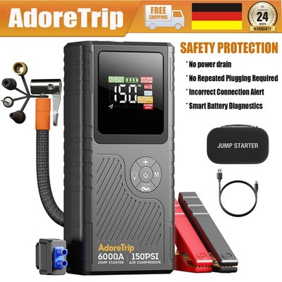 AdoreTrip 6000A Starthilfe Ladegerät Booster Powerbank mit Luftpumpe SuperSafe