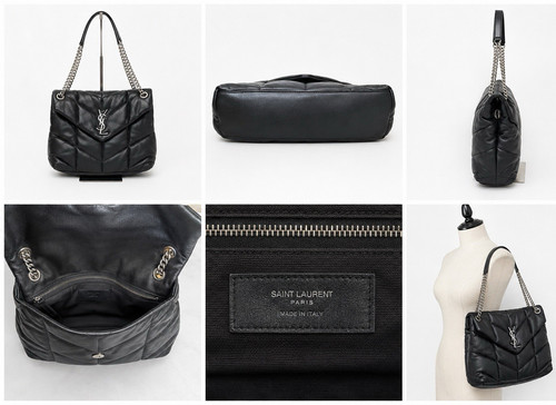 Saint Laurent Black Quilted Shoulder Bag Silver Chain Strap Magnetic Closure