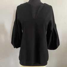 Trina Turk Women's XS(READ) Black Blouse Balloon 3/4 Sleeve V Neck Office