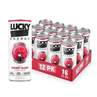 Lucky Energy Cherry Slush 12oz 12 Pack Zero Sugar 200mg Caffeine Drink