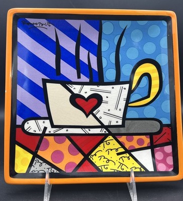 ROMERO BRITTO Side Plates  Teacup Heart **READ HAS CHIP** See Photos