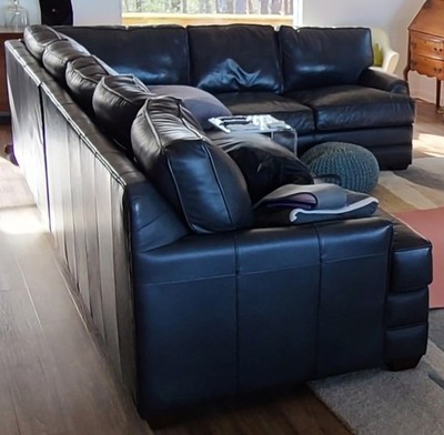 Espresso Leather Queen Sleeper 3-Piece Sectional, 130in, Stained Wood Feet