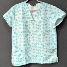 Cassandra O Love Hearts Scrub Women's Top V Neck Pockets Short Sleeves Size M