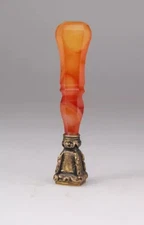 19TH EARLY ANTIQUE VINTAGE FRENCH SILVER AGATE STONE HANDLE WAX SEAL STAMP