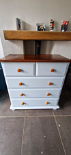 Solid Pine Chest of Drawers – Upcycled / Painted Body with Medium Oak Dyed Top