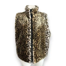 Cejon Accessories Inc Vest Faux Fur Leopard Print Mob Wife Full Front Zip Sz L