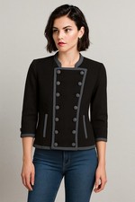 H M Military Band Blazer Jacket Black Gray Trim Double Breasted Sz 6