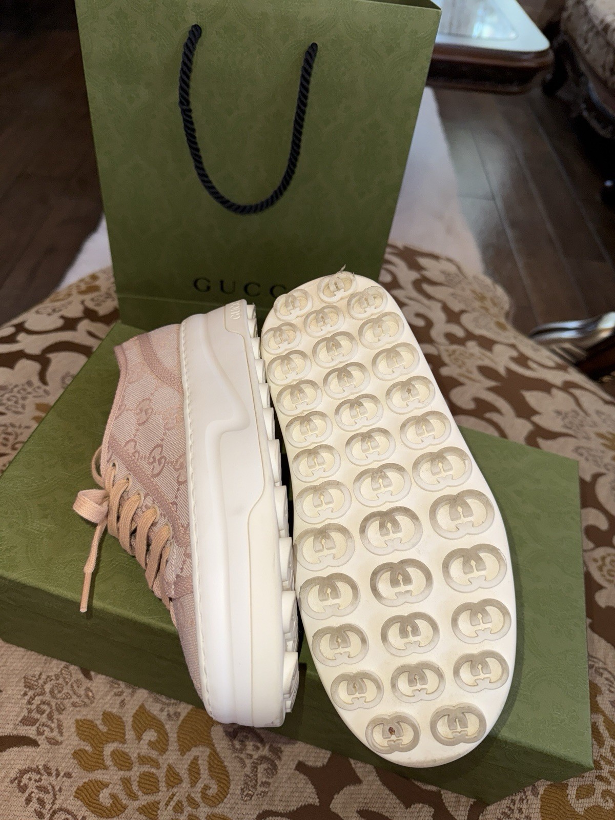 Authentic Gucci Treck Pink Platform Sneakers 36 u… - image 5