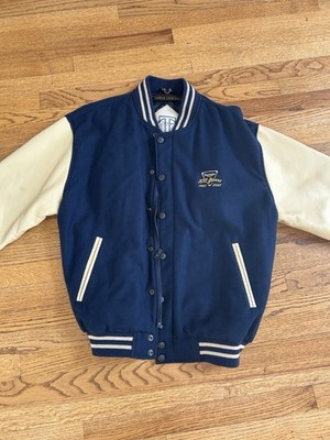 The Triple Connection Triumph 100 Years Varsity Jacket Blue/White Leather L