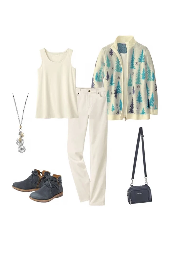 Coldwater Creek Winter Woods Zip Cardigan color Ice White Multi - Image 2 of 4