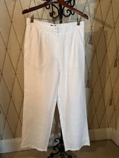 NWT - Quince White 100% European Linen Pleated Trouser - 10