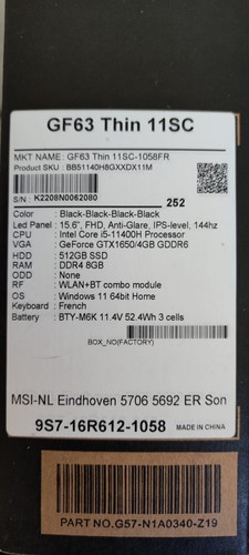 PC Portable MSI GF63 Thin 11SC - Photo 5/7