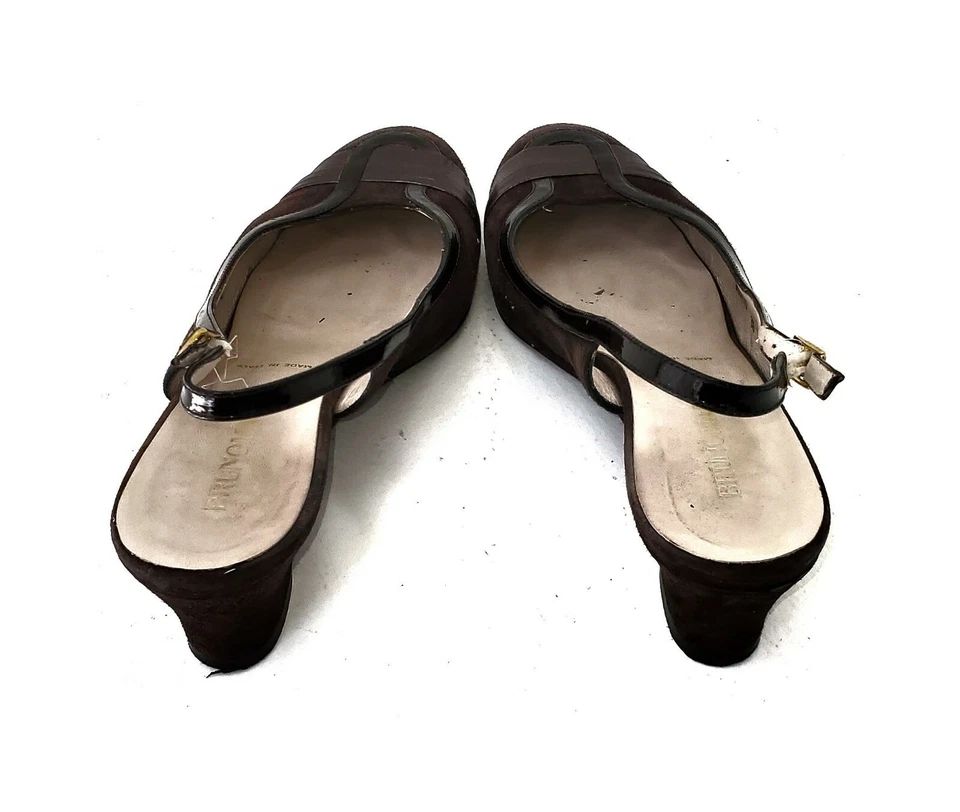 Bruno Magli 背带泵 8.5B 码棕色 Vero Cucio 漆皮麂皮绒皮革  — 第 3/4 张图片