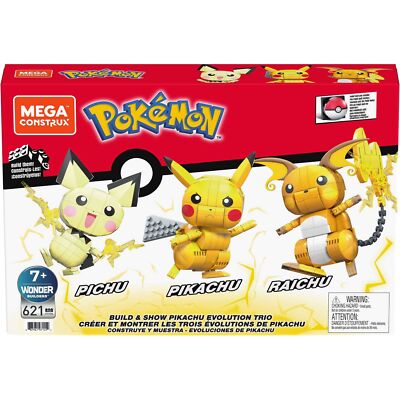 Pokemon Trio Pikachu + Pichu + Raichu Bauset Mega Construx (621 Teile) Figuren