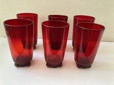 Blenko 6 Ruby Tangerine 445 HB Tumblers with Rosettes