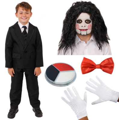 KINDERPUPPENKOSTÜM HALLOWEEN SCHICKKLEID ANZUG GESICHTSFARBE PERÜCKE FLIEGE HANDSCHUHE