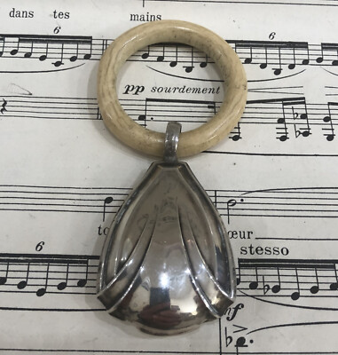 Antique French Art Nouveau Sterling Silver Baby Rattle Teething Ring c1900 