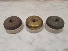 3 x Vintage Reclaimed Brass & Ceramic Porcelain Light Electric Switches FREE P&P