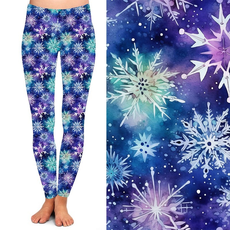 Leggings Natalizi Donna Extra Plus 20-24 – Fiocchi Di Neve Rossi E Verdi Su Nero