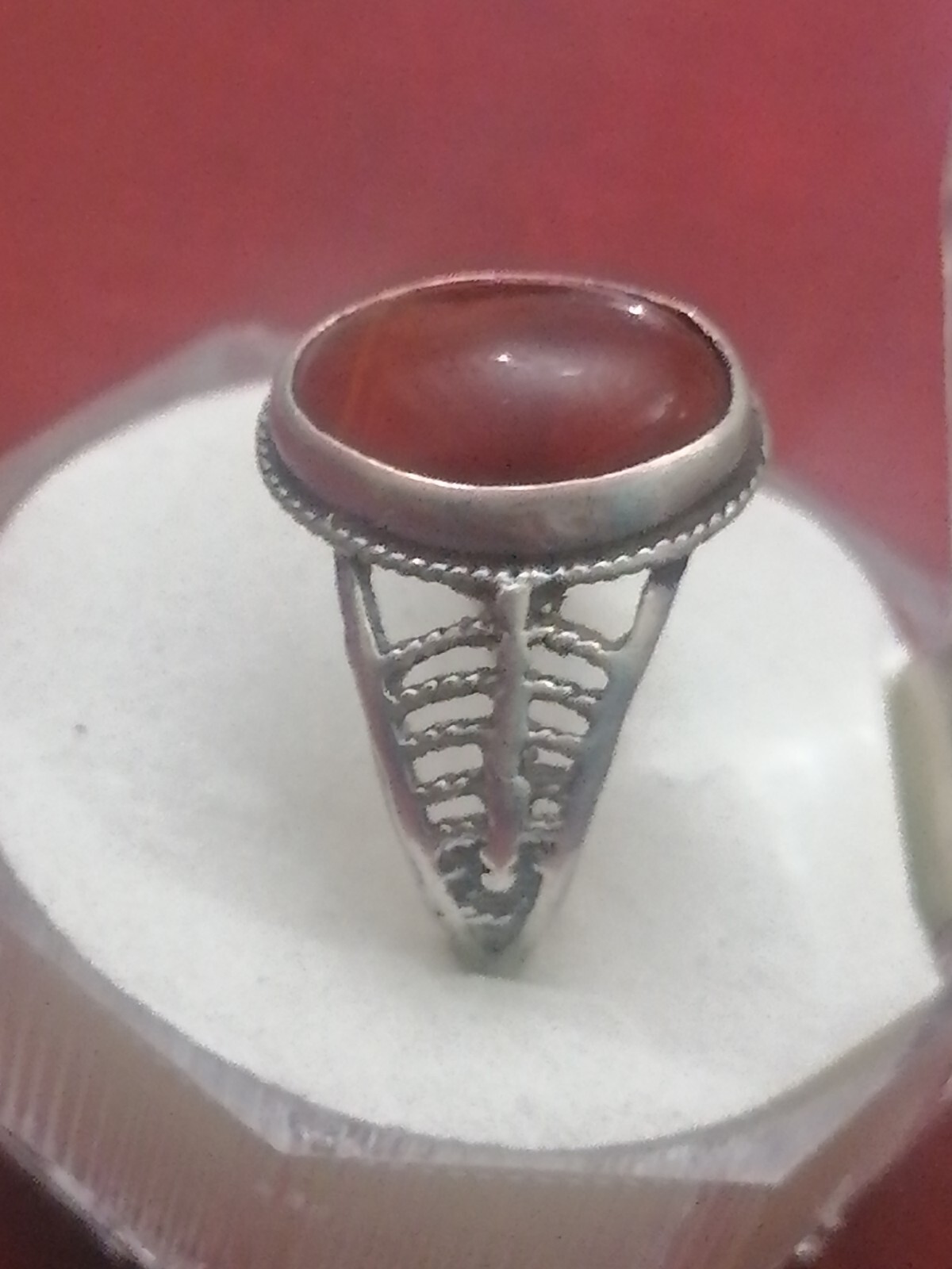 Lovely Openwork Solid Silver Cabochon Carnelian R… - image 5