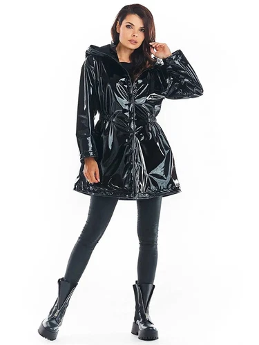 Women Casual Patent Leather Hooded Trench Loose PVC Long Jackets PU Outwear - Picture 3 of 17
