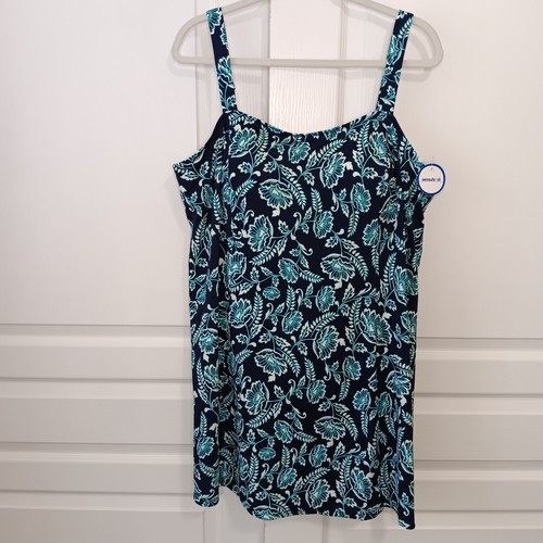 Swimsuits For All Women's Plus Navy/Teal Floral Princess-Seam Swim Dress Size 24