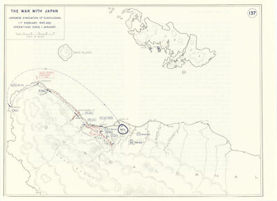 2. Weltkrieg. Japanische Guadalcanal Evakuierung 1.-7 Feb 1943. Karte Januar Ops 1959